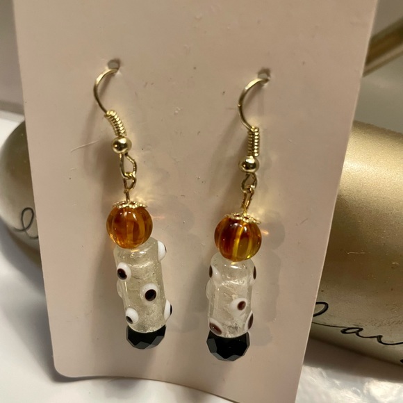 Polkadot Pumpkin 🎃 Earrings - Picture 3 of 6
